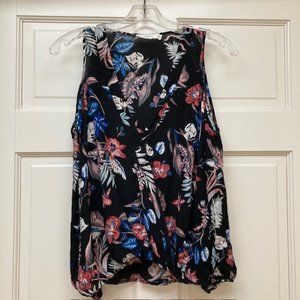 Lush Black floral cold shoulder long sleeved surplice top size S
